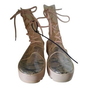 CAPE ROBBIN Clear Transparent Chunky Ankle Boots Snakeskin